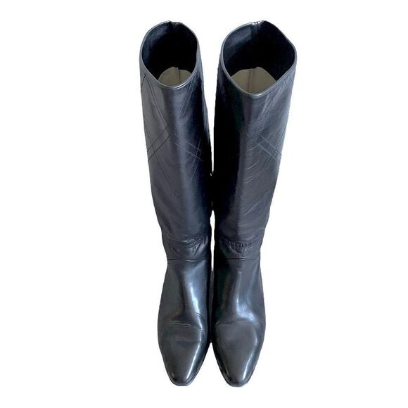 BALLY Black Leather Tall Fall Winter Lined Boots Small Heel Made In Italy 7 - Picture 6 of 14